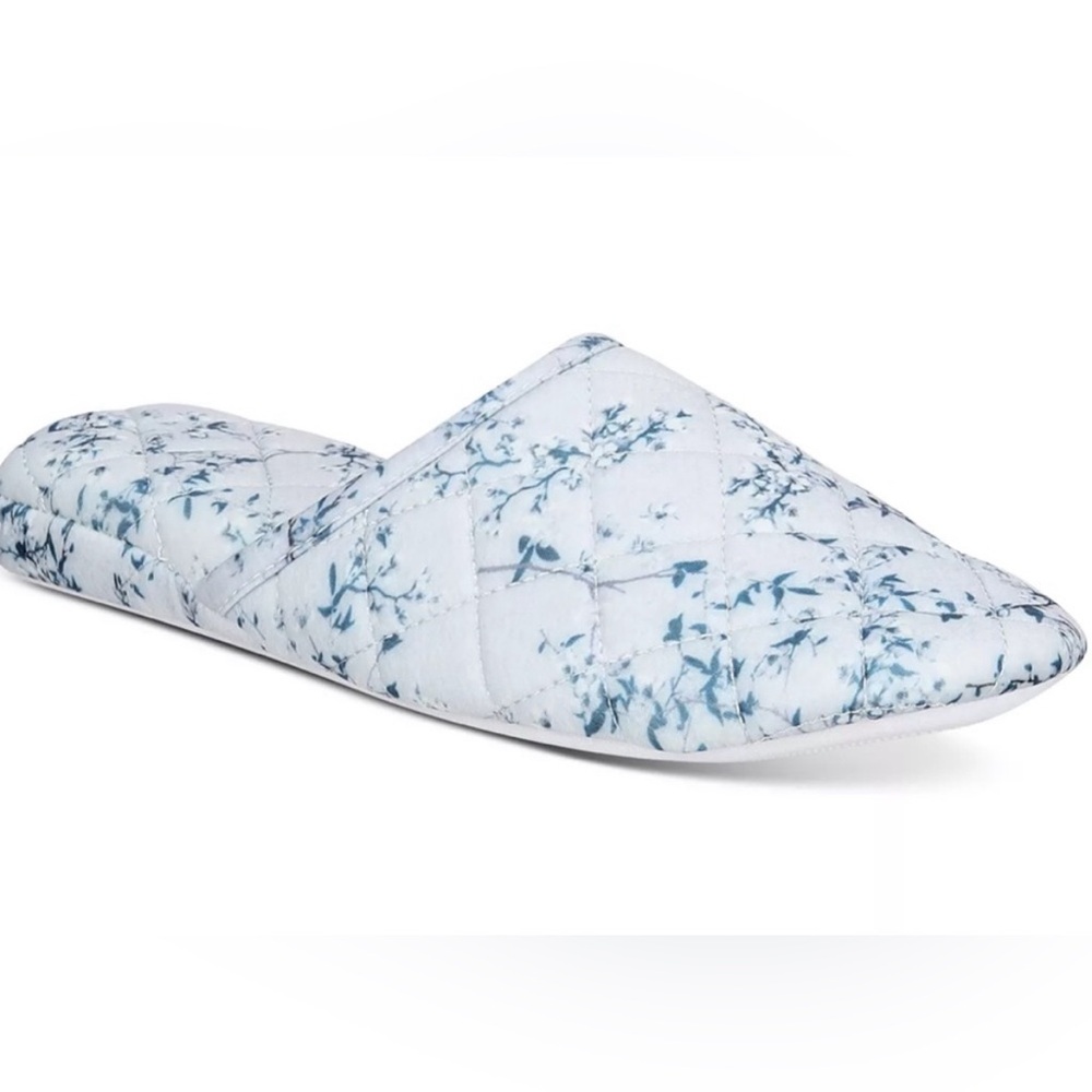 NWT Charter Club Quilted Memory Foam Printed Pink with Flowers Slide Slippers